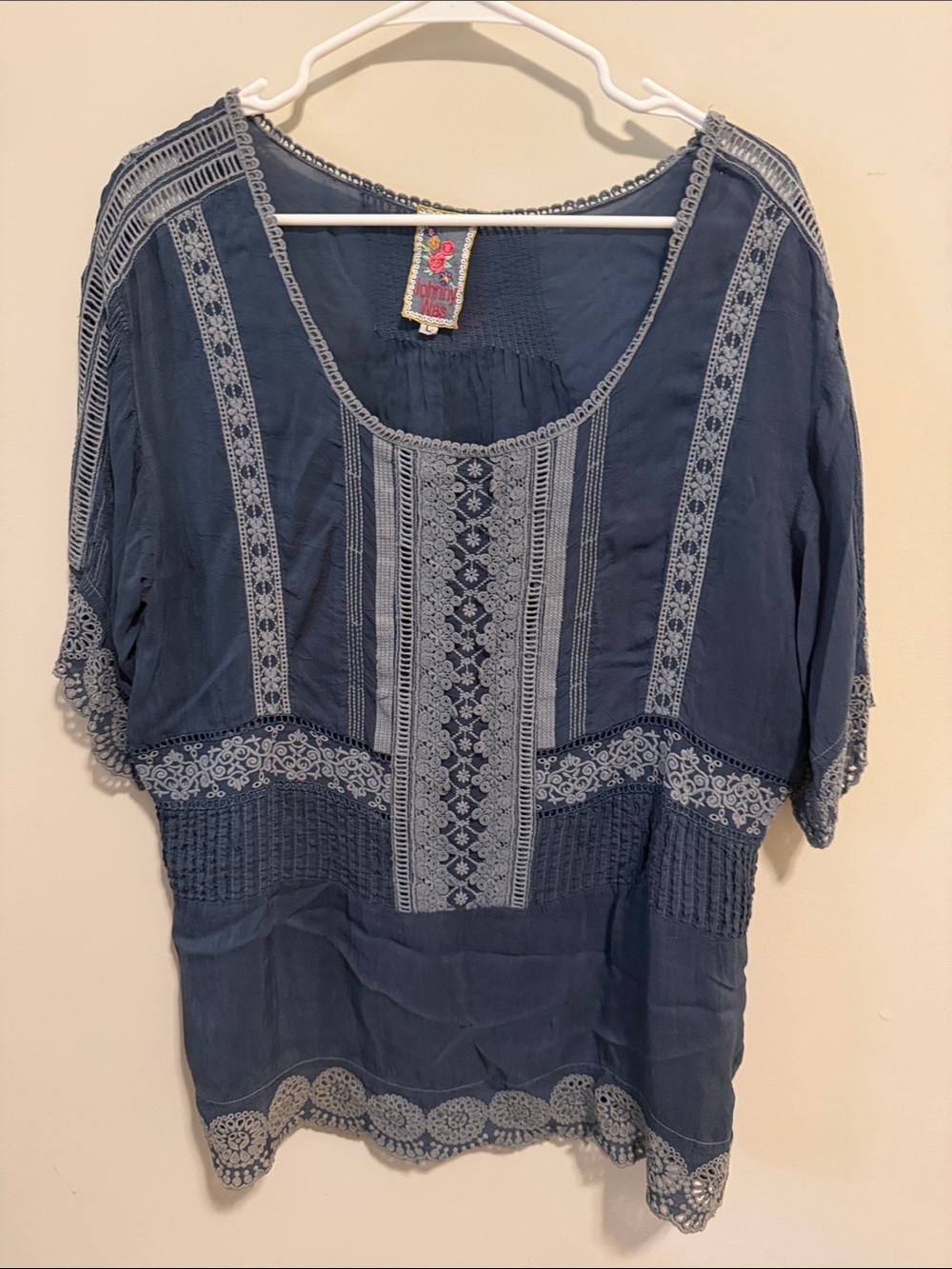 Johnny Was Blue Boho Embroidered Scoop Neck Tunic